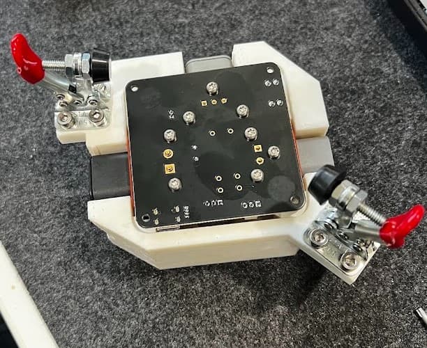 PCB assembled, using the alignment fixture for board-mount panel-mating connectors