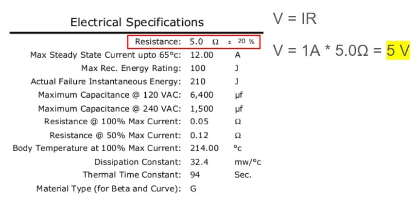 voltage drop across the ntc thermistor